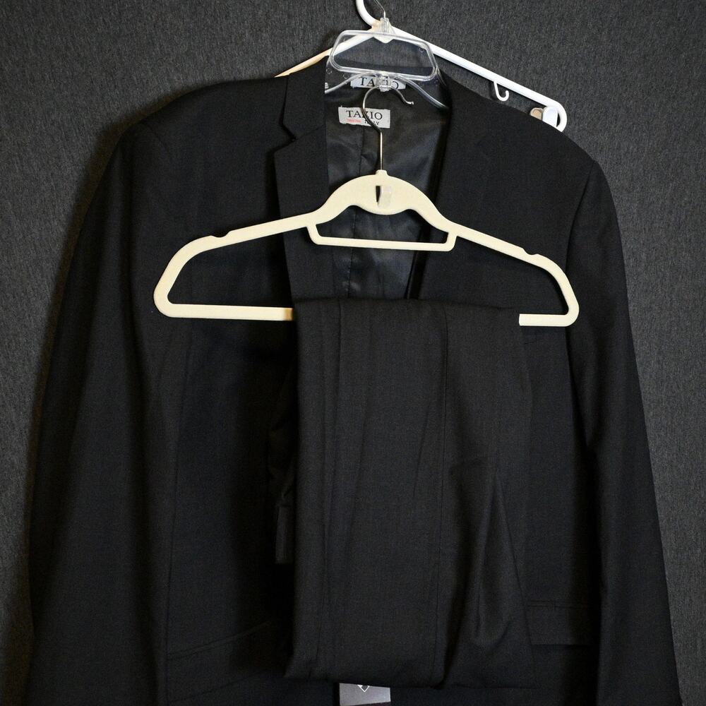 NEW Tazio Men's 48L/42 Black 3-Piece Suit Jacket/Vest/Trousers Wool Blend NWT